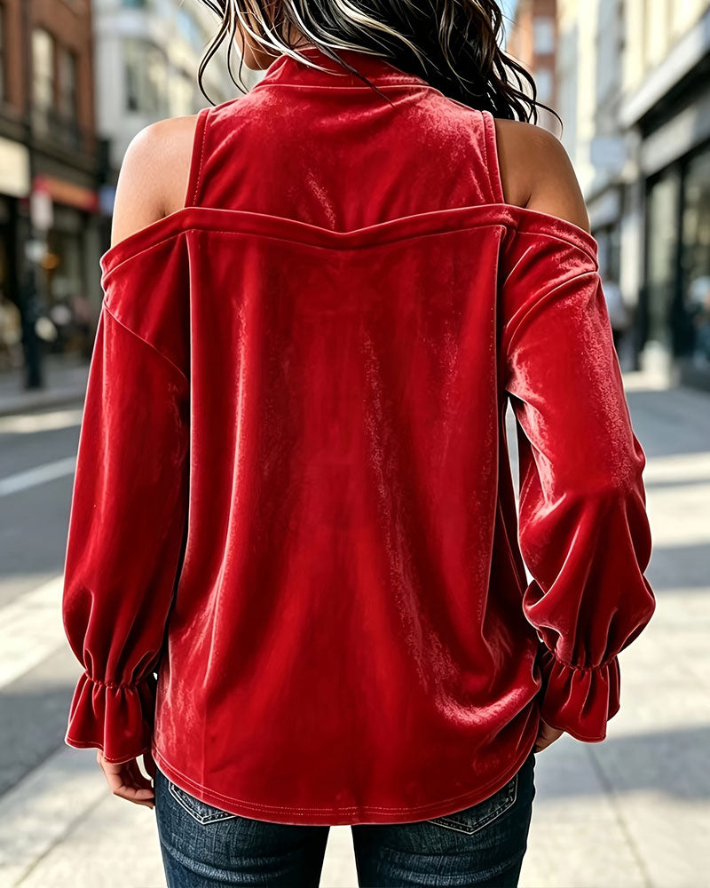 Blouse pour femme à épaules dénudées et poignets volantés