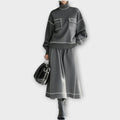 Women's Contrast Stitch Knit Jumper and Midi Skirt Set