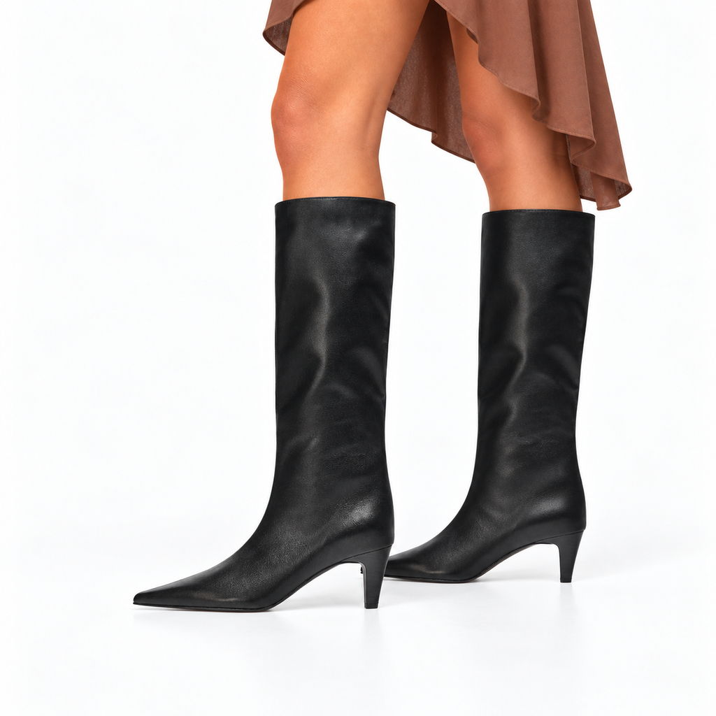 Bottes à bout pointu et petit talon jusqu'aux genoux pour femme