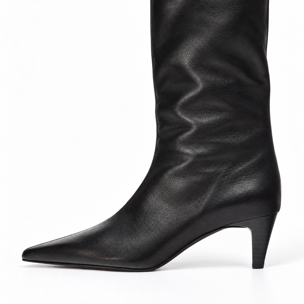 Bottes à bout pointu et petit talon jusqu'aux genoux pour femme