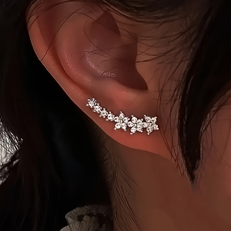 Crystal Floral Ear Crawler Climber Earrings