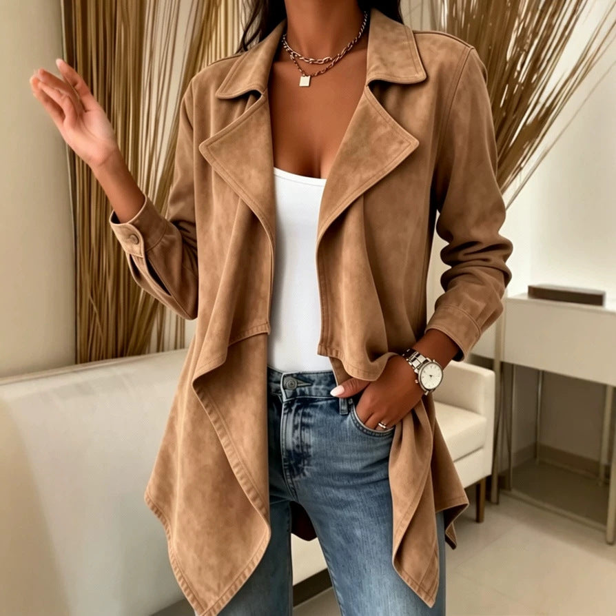 Women's Suede-Look Waterfall Open Front Jacket