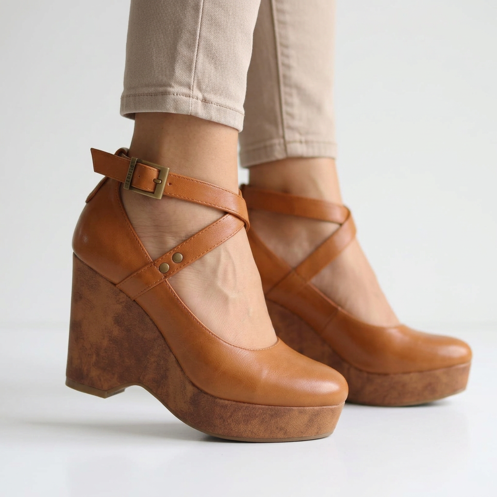 Patent T-Bar Chunky Platform Brogue Heels