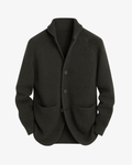 Men's ribbed knit cardigan with shawl collar, button front and patch pockets