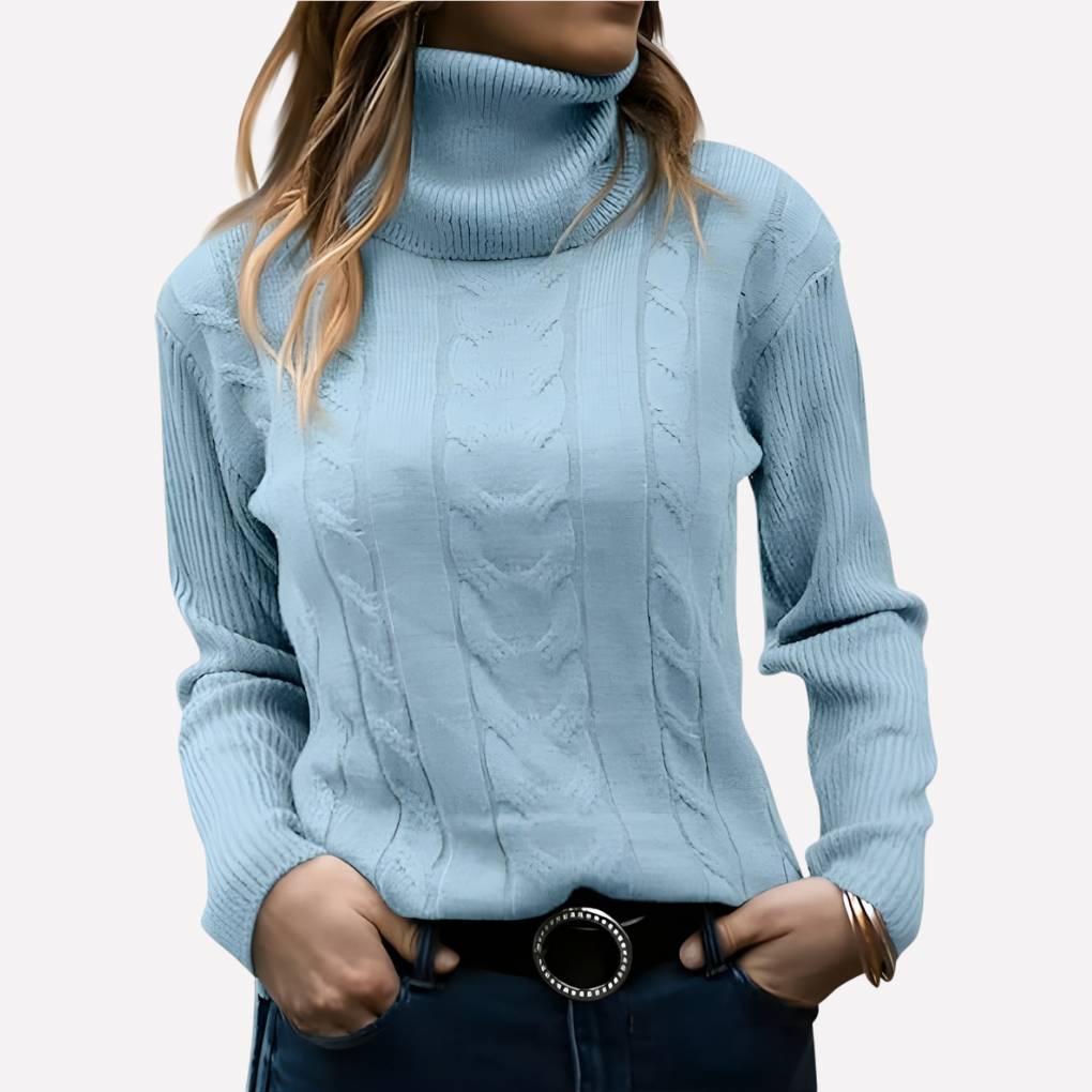 Women's Slim Fit Cable Knit Turtleneck Jumper