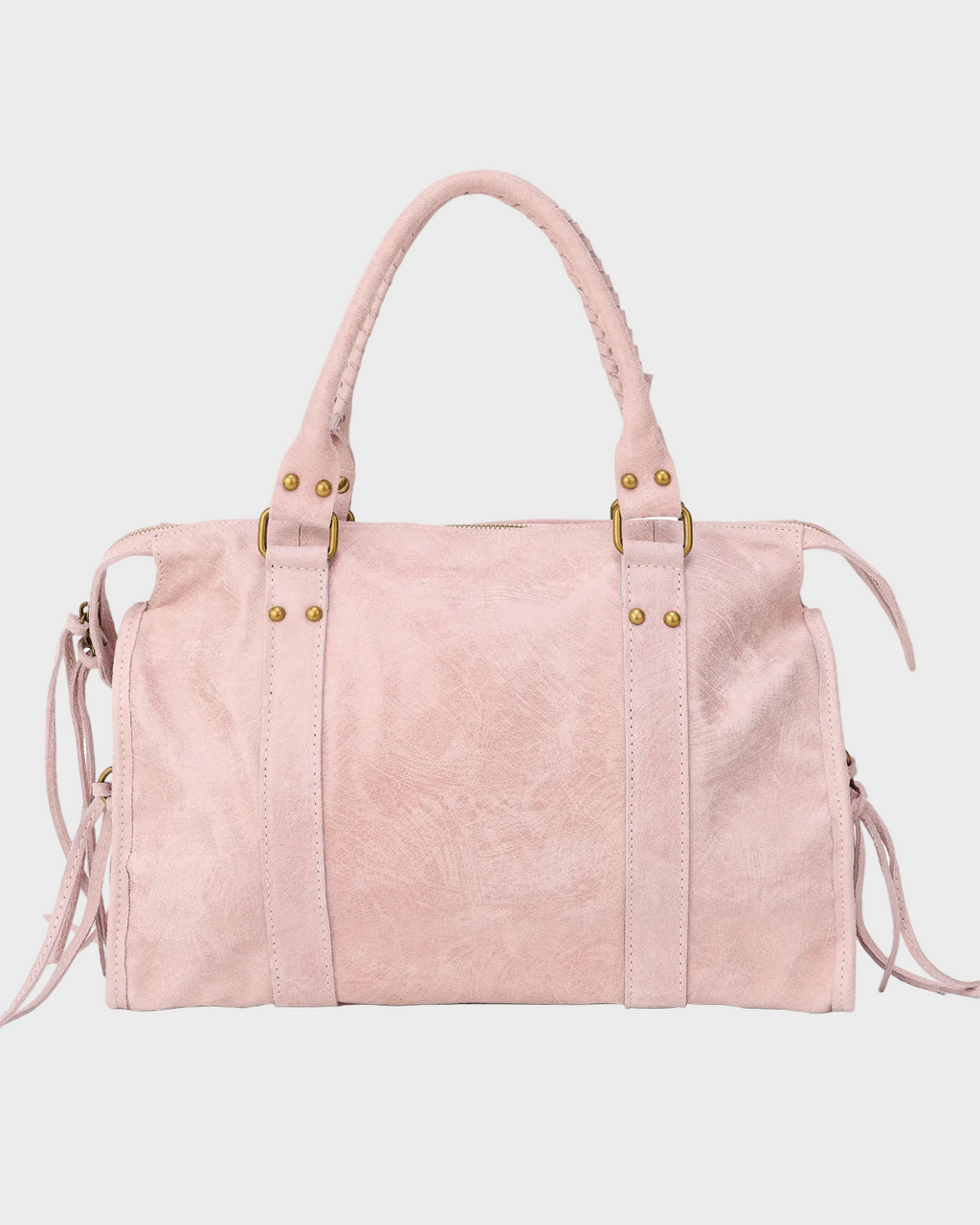 Women's Suede-Effect Studded Tassel Top Handle Bag