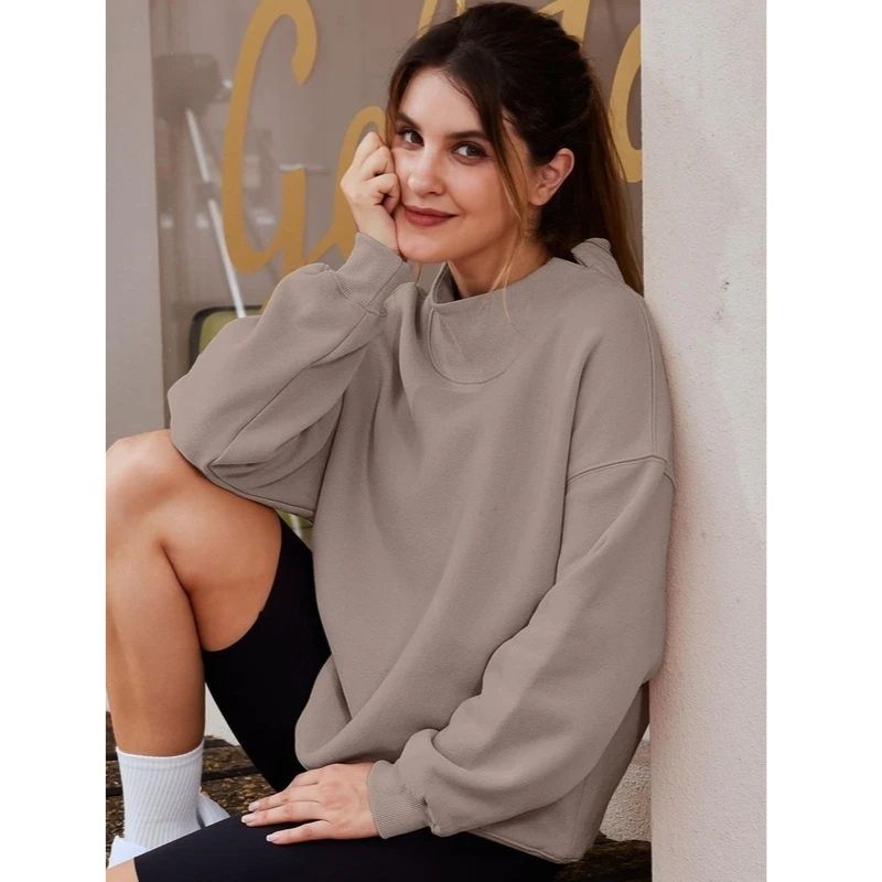 Women's Oversized Mock Neck Fleece Sweatshirt