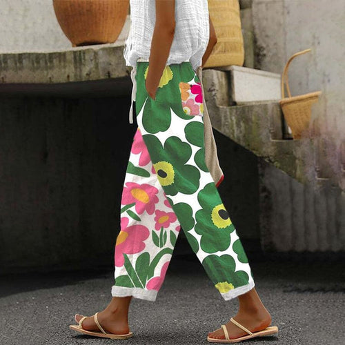 Pantalon droit raccourci à imprimé floral audacieux