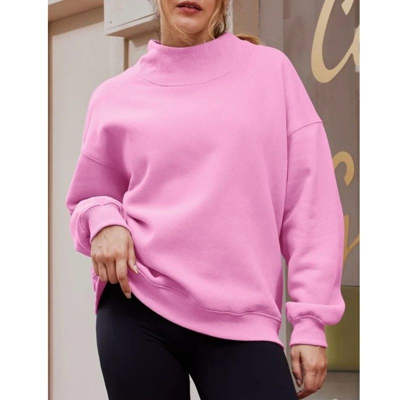 Women's Oversized Mock Neck Fleece Sweatshirt