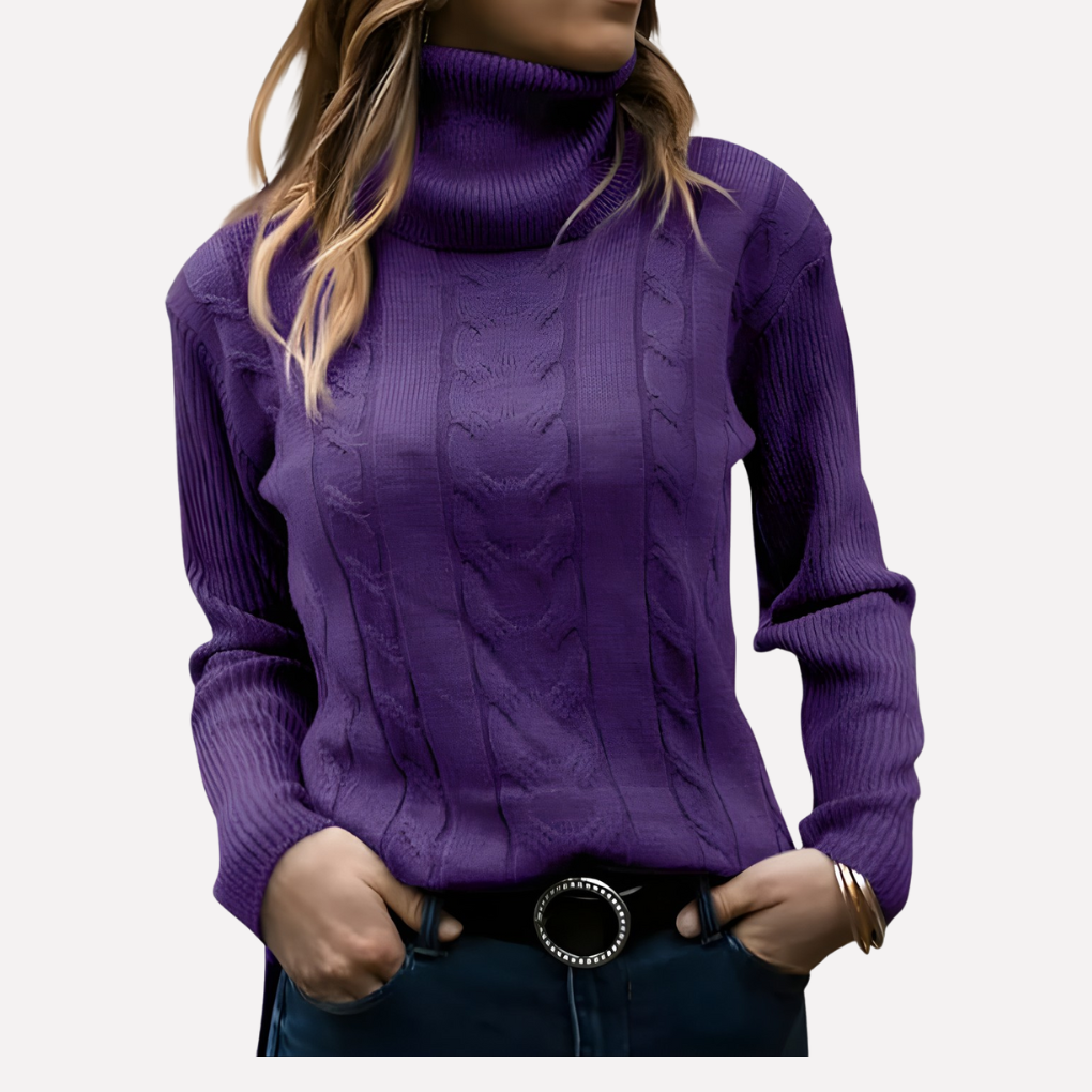 Women's Slim Fit Cable Knit Turtleneck Jumper