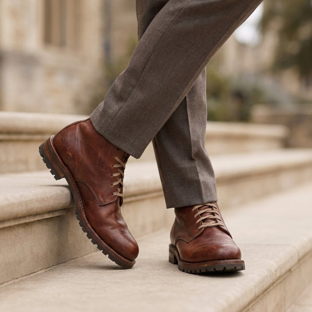 Men's Leather Lug Sole Lace-Up Boots