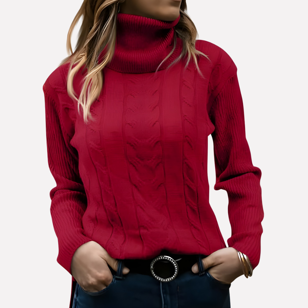 Women's Slim Fit Cable Knit Turtleneck Jumper