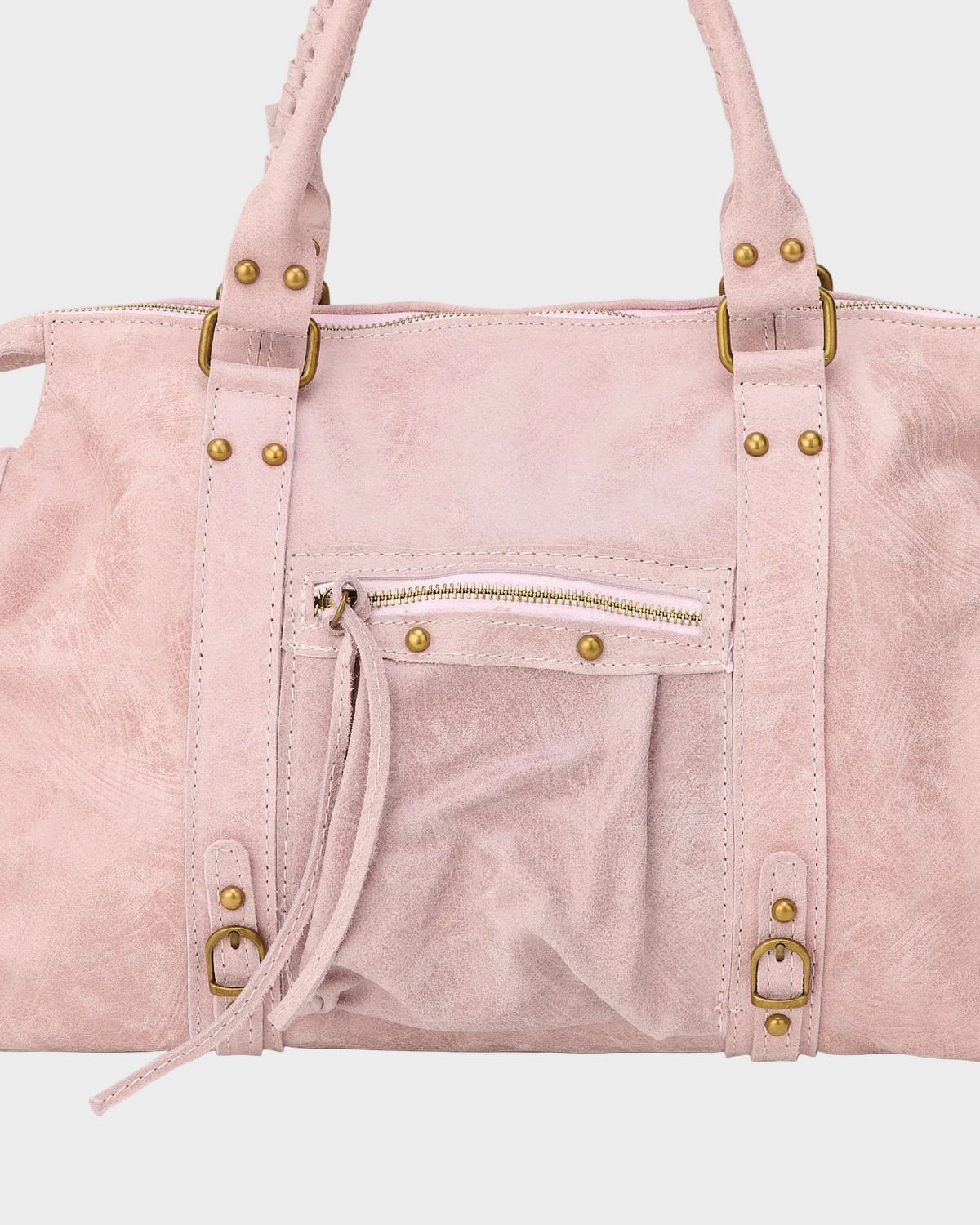 Women's Suede-Effect Studded Tassel Top Handle Bag