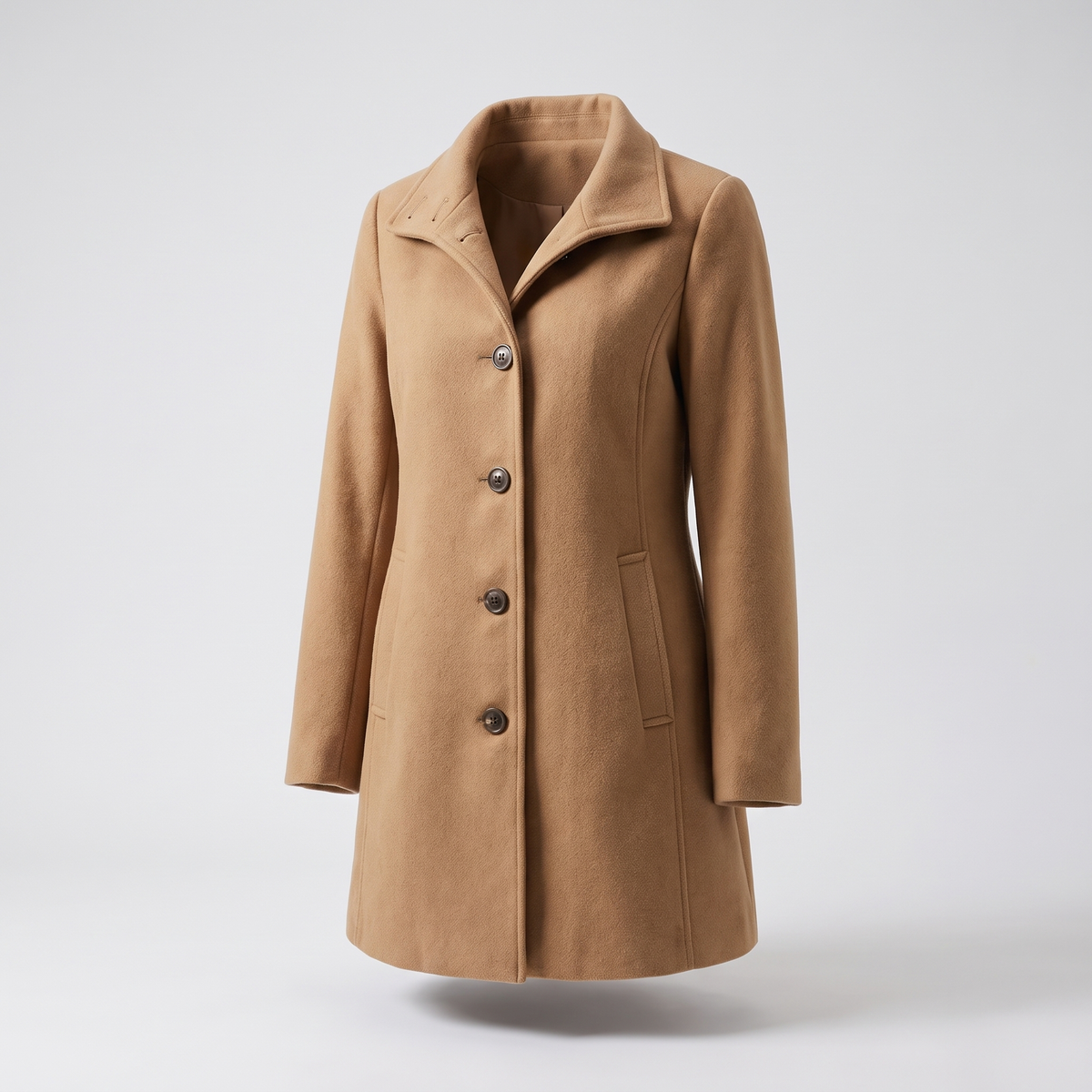 Women's Fit and Flare Stand Collar Wool-Feel Coat