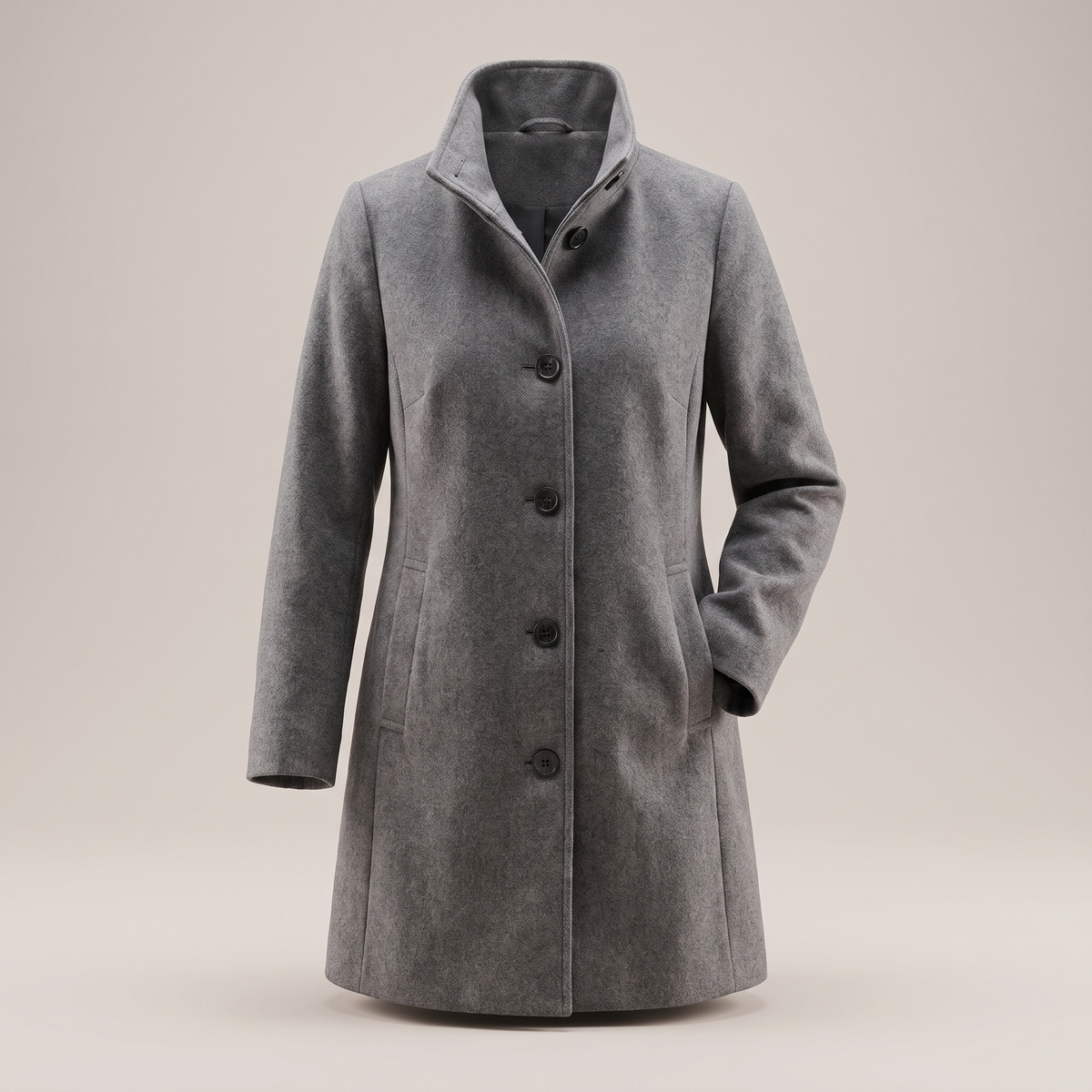 Manteau pour femme évasé en bas à col montant, aspect laine