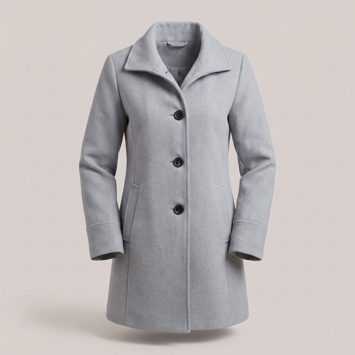 Manteau pour femme évasé en bas à col montant, aspect laine
