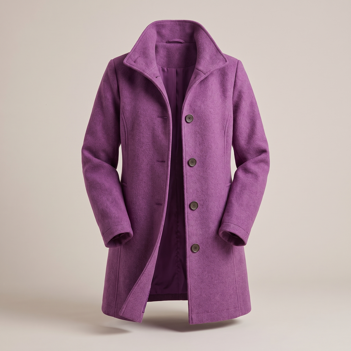 Manteau pour femme évasé en bas à col montant, aspect laine