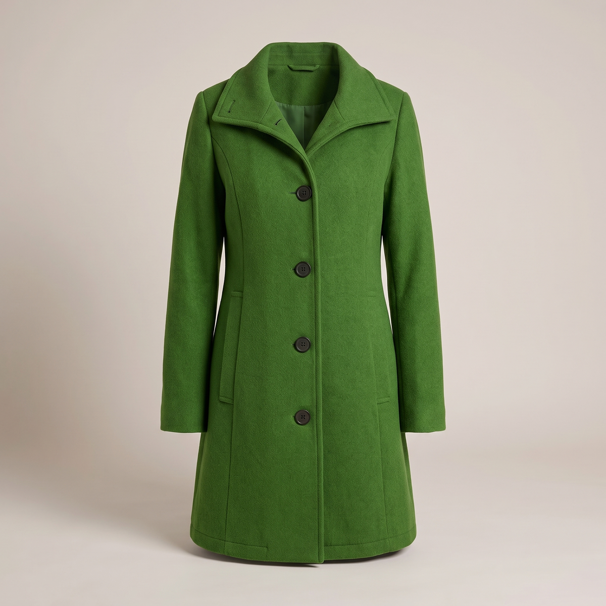 Manteau pour femme évasé en bas à col montant, aspect laine
