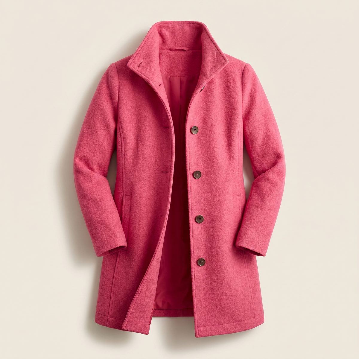 Manteau pour femme évasé en bas à col montant, aspect laine