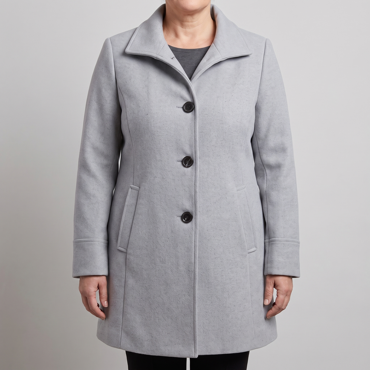 Women's Fit and Flare Stand Collar Wool-Feel Coat