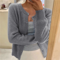 Cardigan tricoté pour femme à col rond et boutons