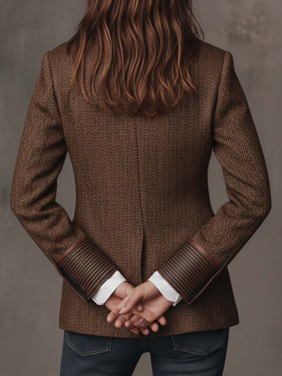 Women's Herringbone Blazer with Paisley Jacquard Lapels