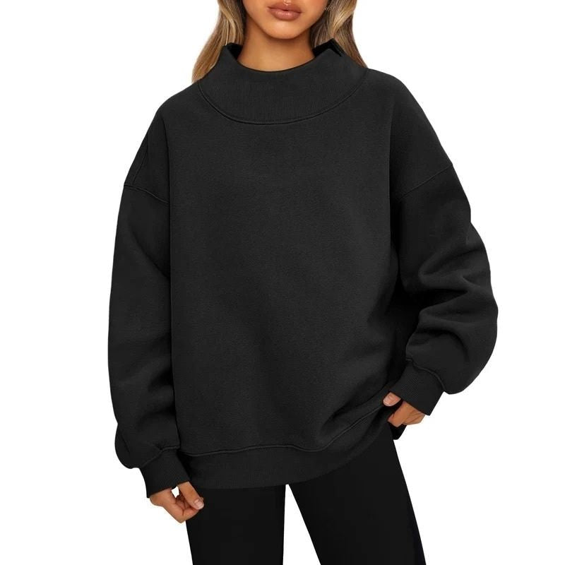 Women's Oversized Mock Neck Fleece Sweatshirt