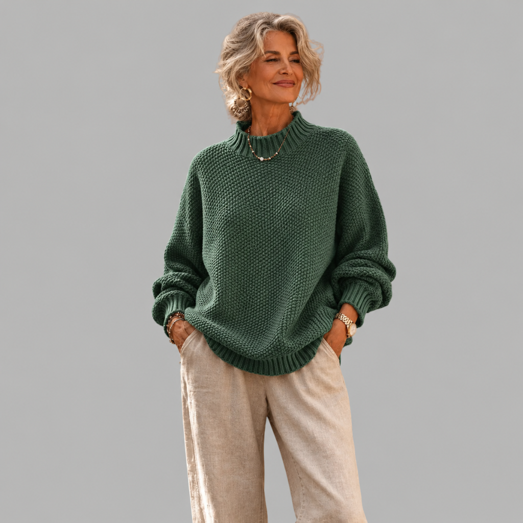 Women's Oversized Textured Knit Mock Neck Jumper