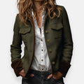 Women's Herringbone Button-Front Jacket with Contrast Cuffs