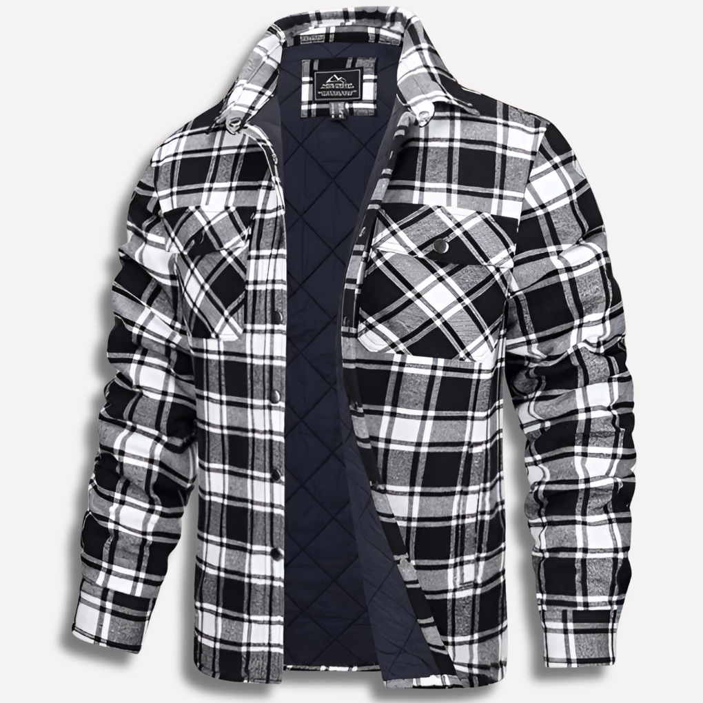 Veste-chemise matelassée doublée en flanelle à carreaux pour homme