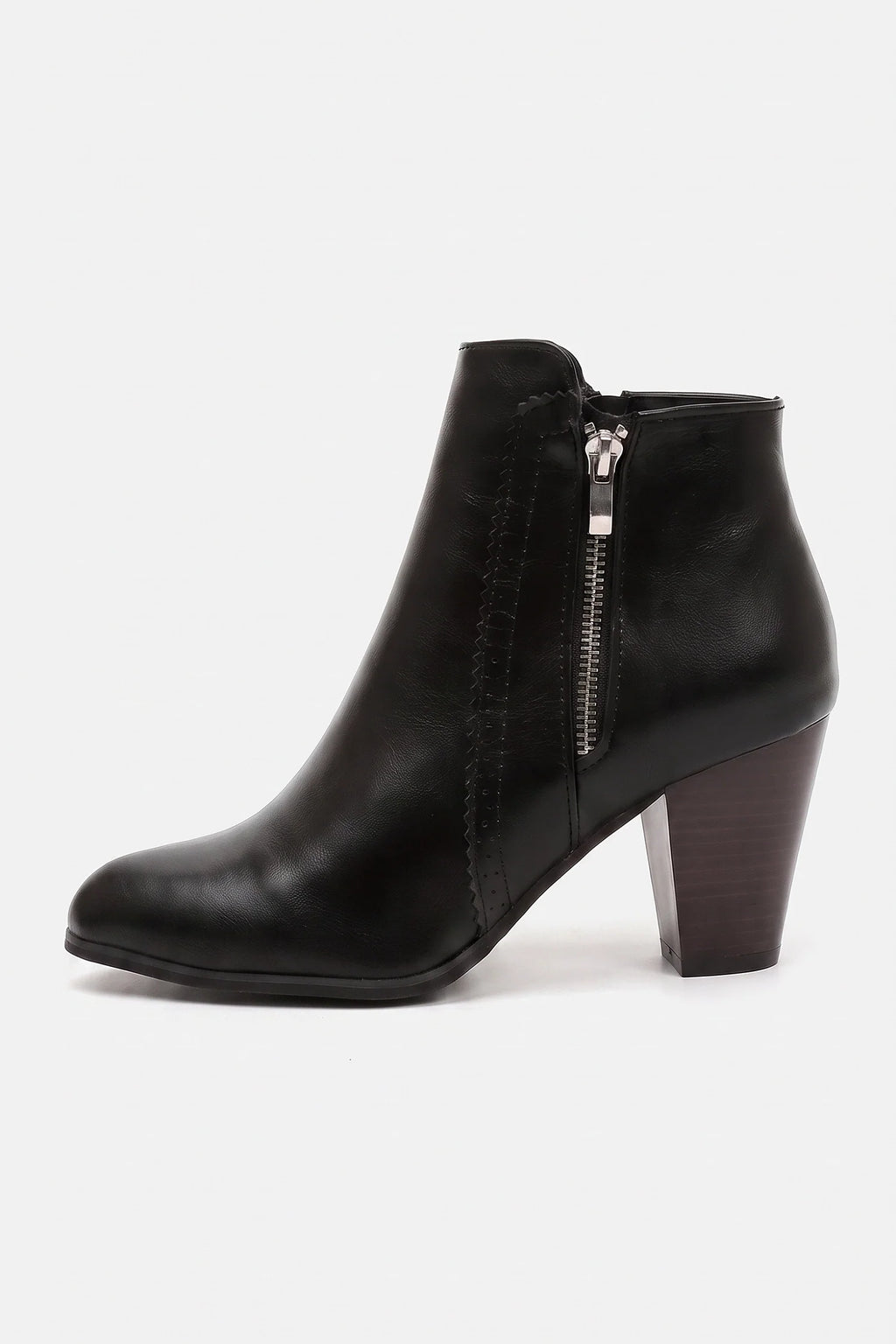 Women's ankle boots with side zippers, round toes and high block heels