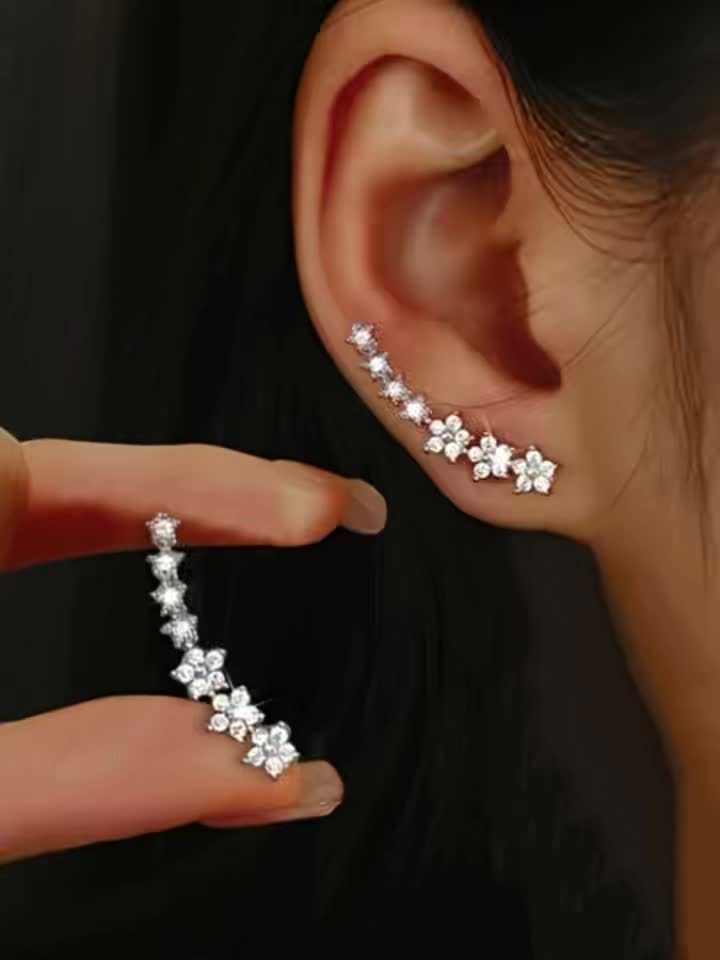 Crystal Floral Ear Crawler Climber Earrings