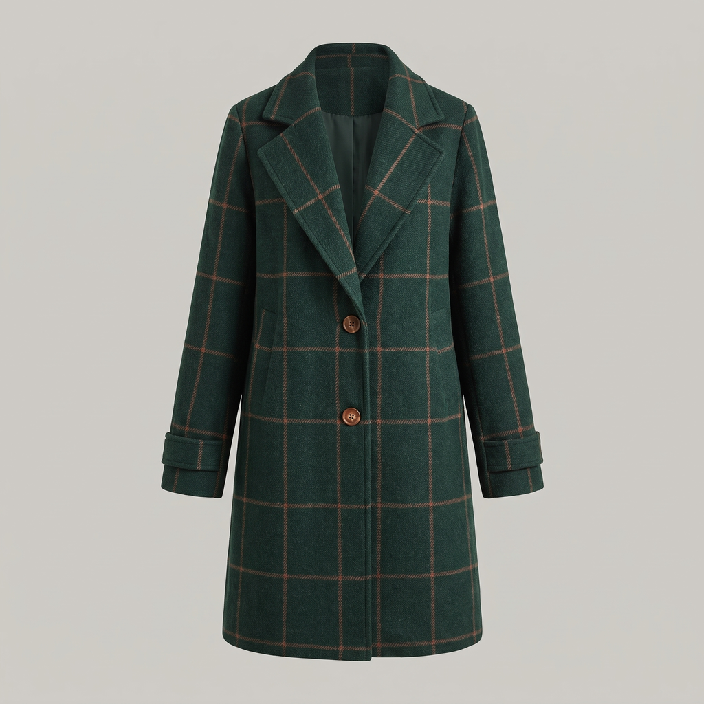 Manteau long ajusté pour femme à carreaux fenêtre
