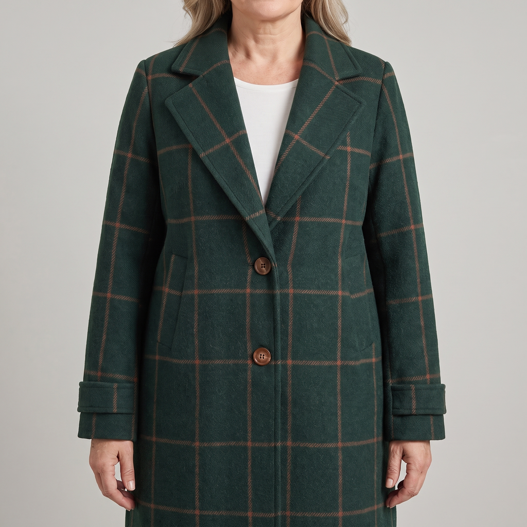 Manteau long ajusté pour femme à carreaux fenêtre