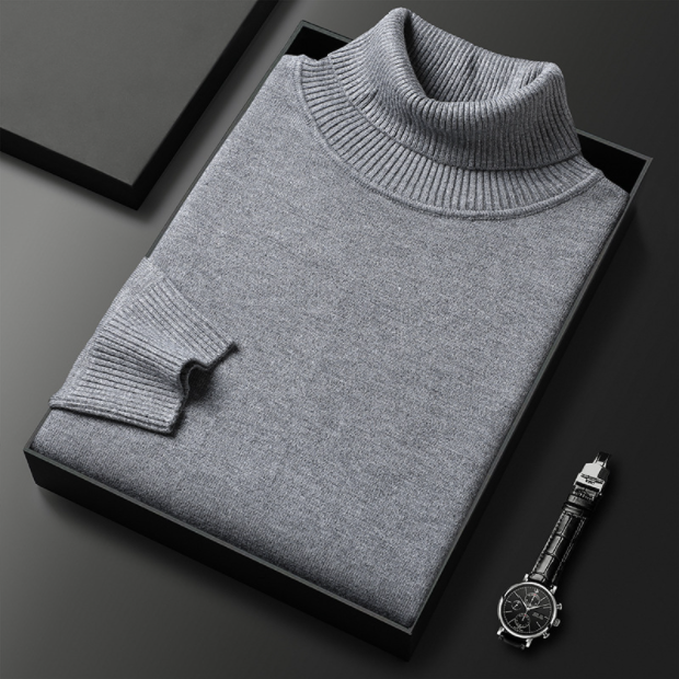 Pull en tricot côtelé à col roulé pour homme