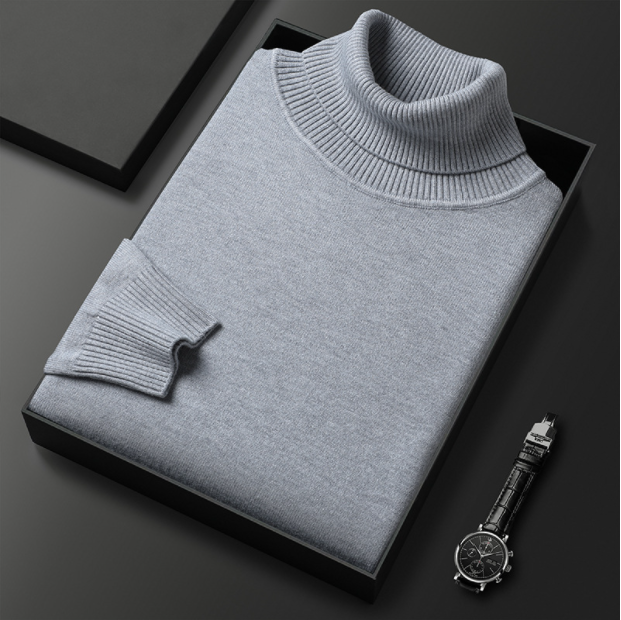 Pull en tricot côtelé à col roulé pour homme