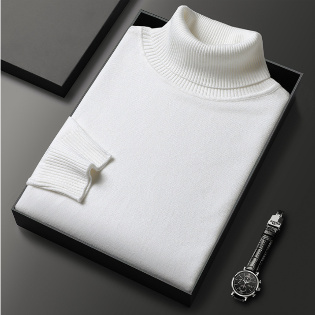 Pull en tricot côtelé à col roulé pour homme