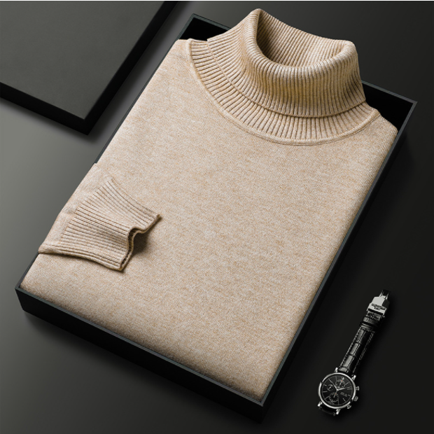 Pull en tricot côtelé à col roulé pour homme
