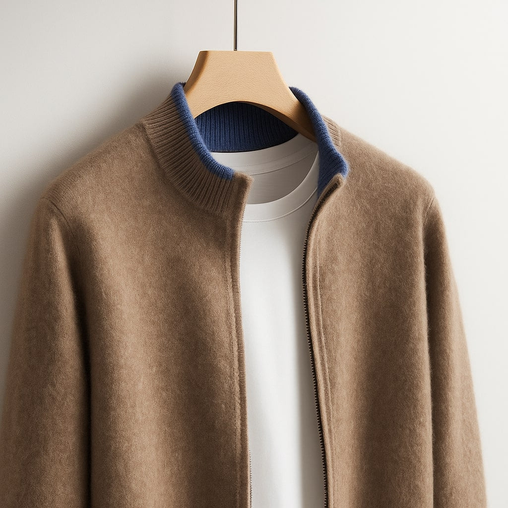 Gilet cardigan en maille pour homme à col montant et fermeture zippée