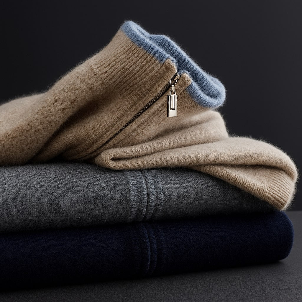 Gilet cardigan en maille pour homme à col montant et fermeture zippée