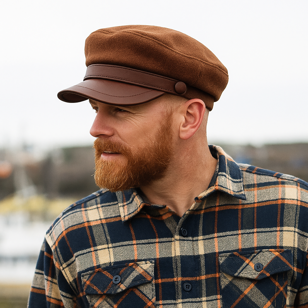 Faux Leather Brim Textured Newsboy Cap
