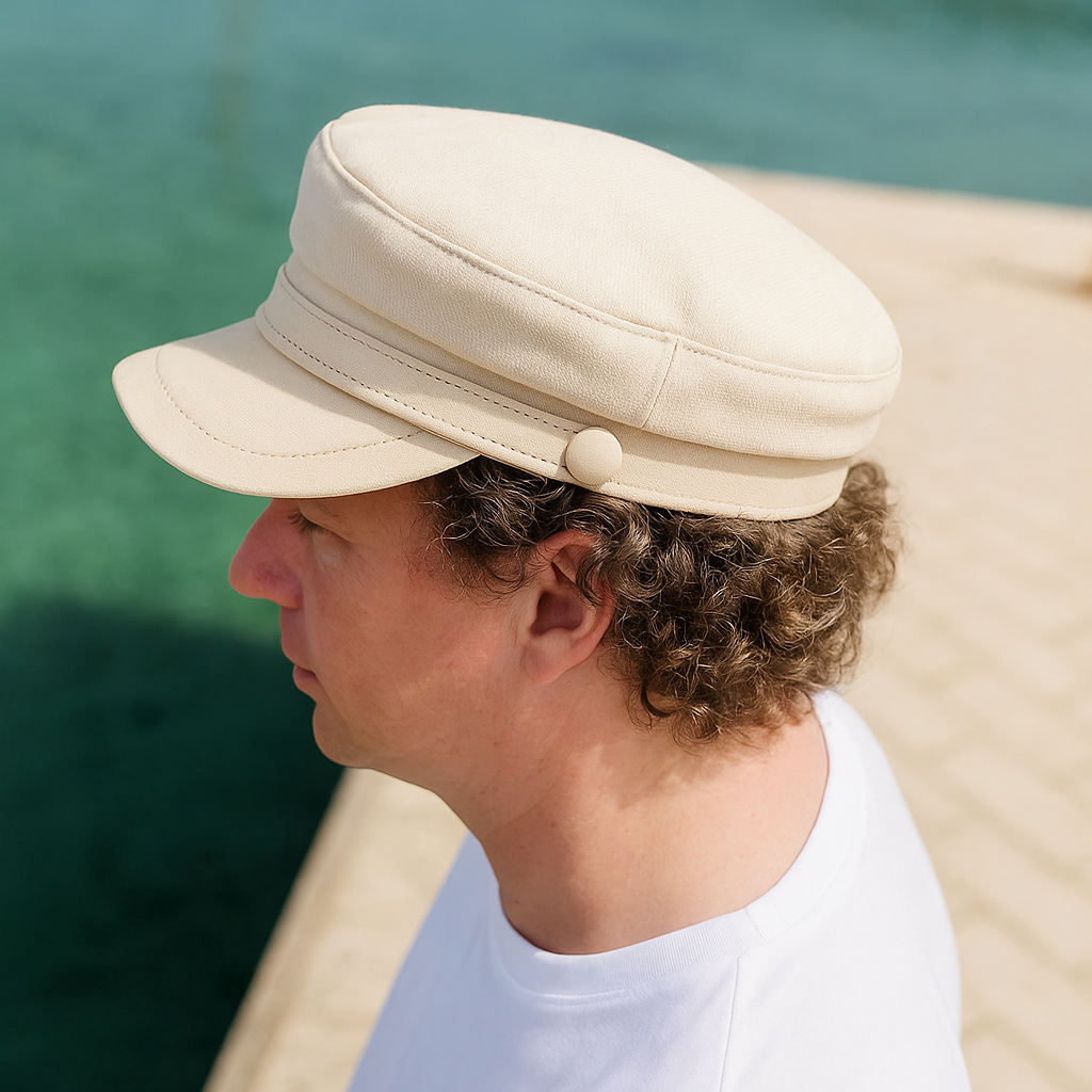 Faux Leather Brim Textured Newsboy Cap