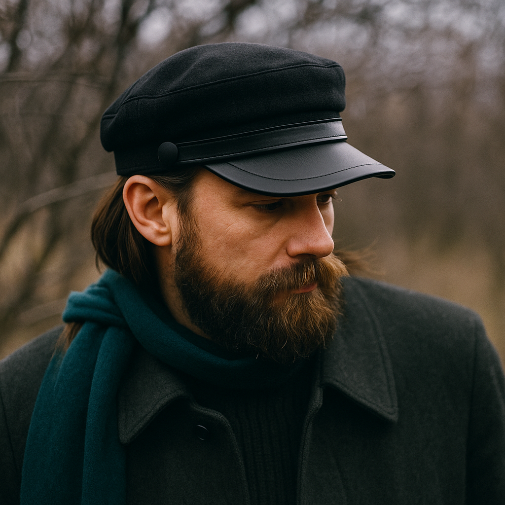 Faux Leather Brim Textured Newsboy Cap