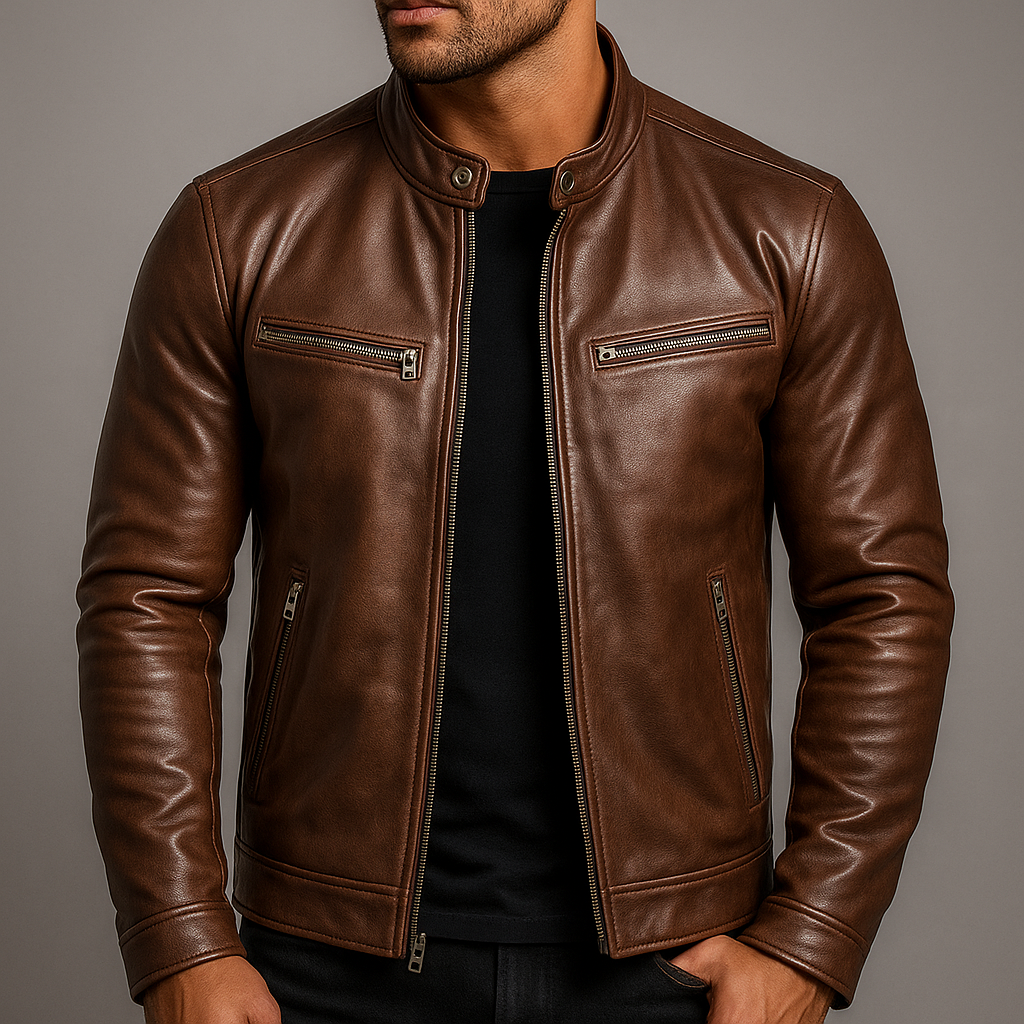 Veste ajustée pour homme à col montant style motard