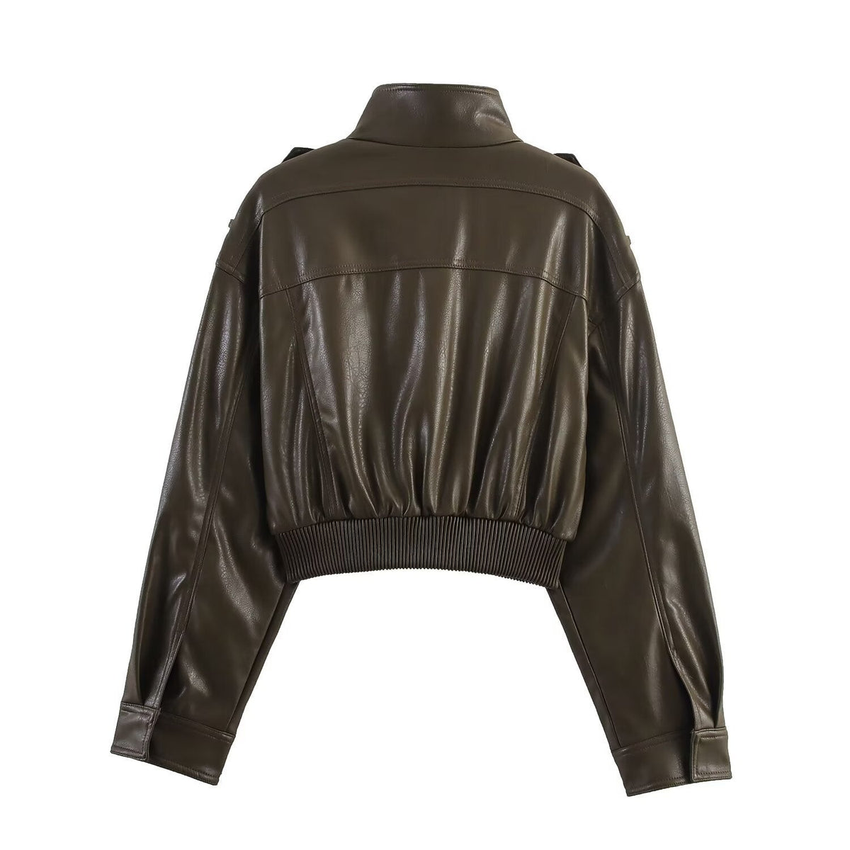 Women's cropped bomber jacket with stand collar, flap pockets and shoulder tabs
