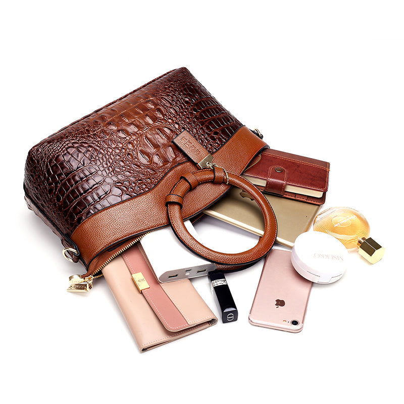 Croc Embossed Round Handle Structured Tote Bag
