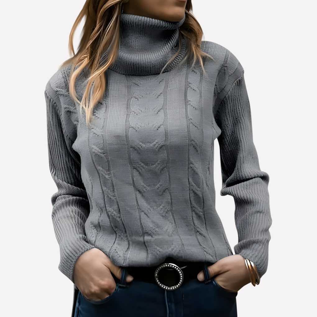 Women's Slim Fit Cable Knit Turtleneck Jumper