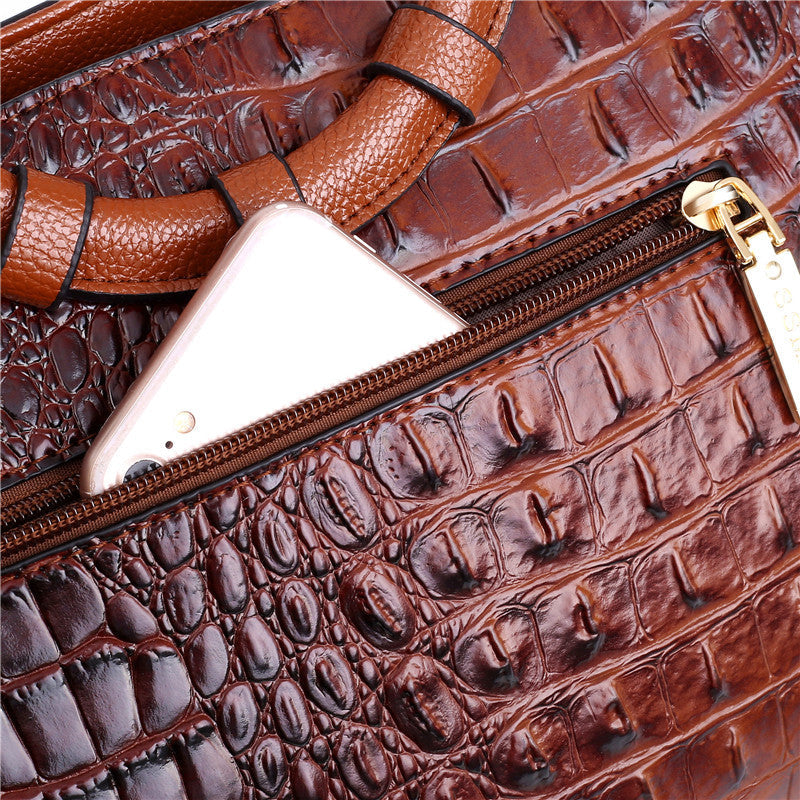 Croc Embossed Round Handle Structured Tote Bag
