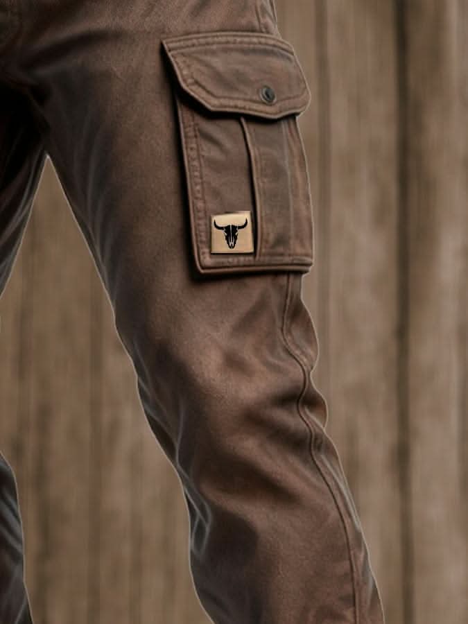 Pantalon cargo droit robuste pour homme avec ceinture