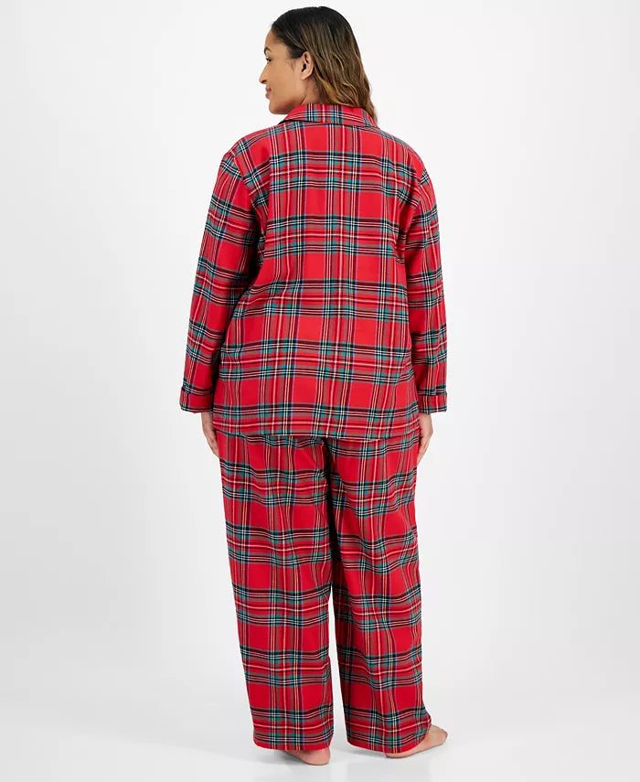 Ensemble de pyjama de Noël pour femme à carreaux tartan, boutonné